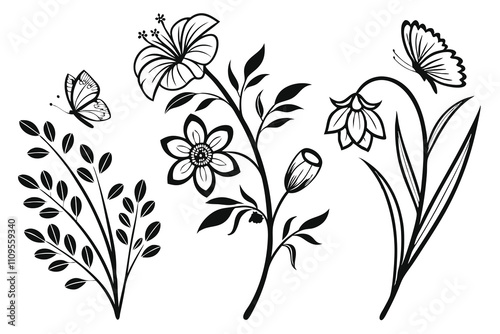 Decorative icon silhouette black and white floral design G.eps