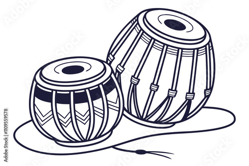 Double Tabla Indian drum isolated on silhouette H.eps