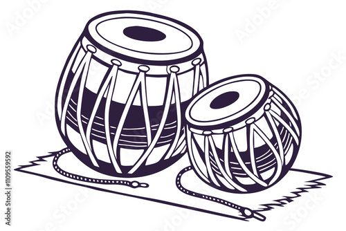 Double Tabla Indian drum isolated on silhouette G.eps