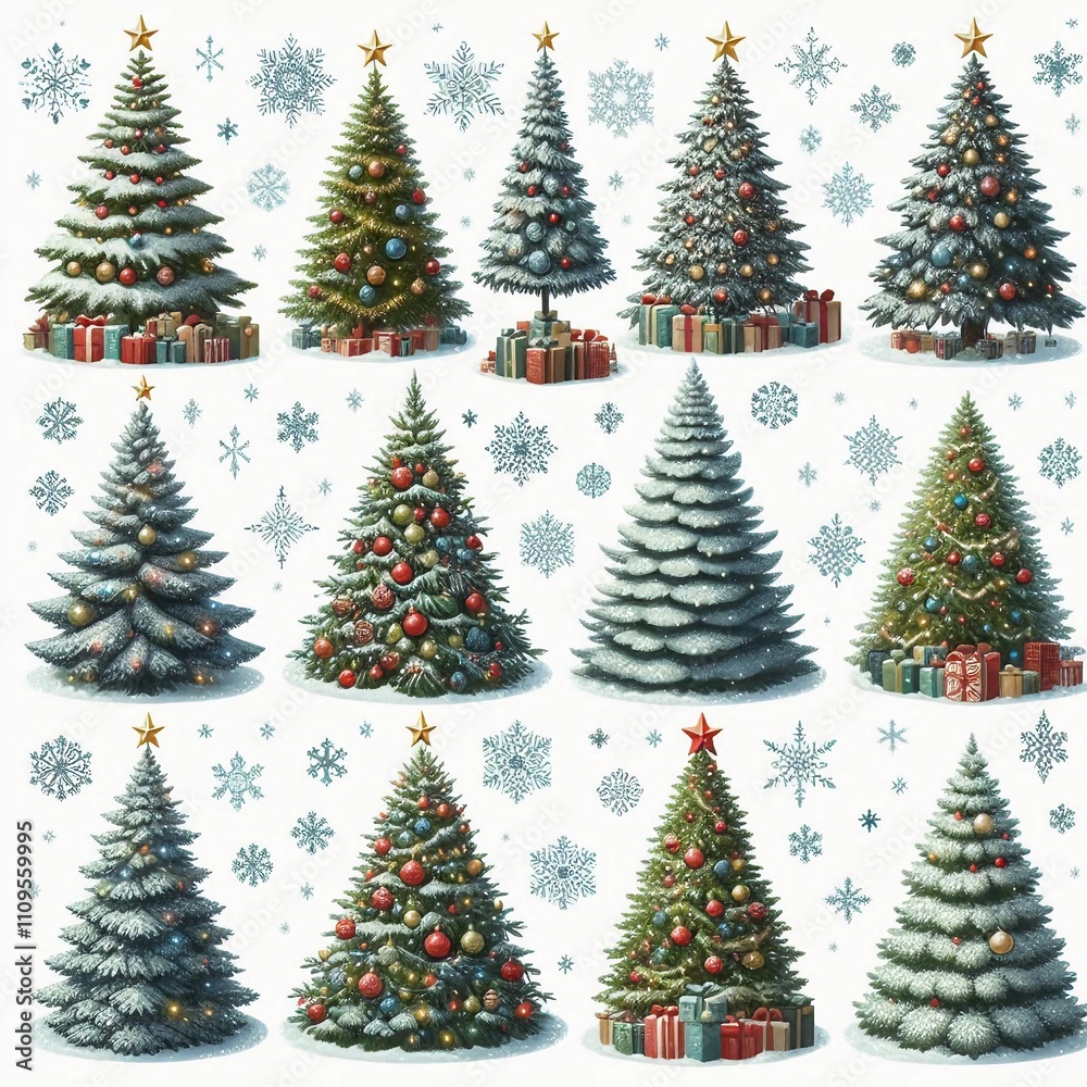 Obraz premium Collection of christmas Trees isolated on white background