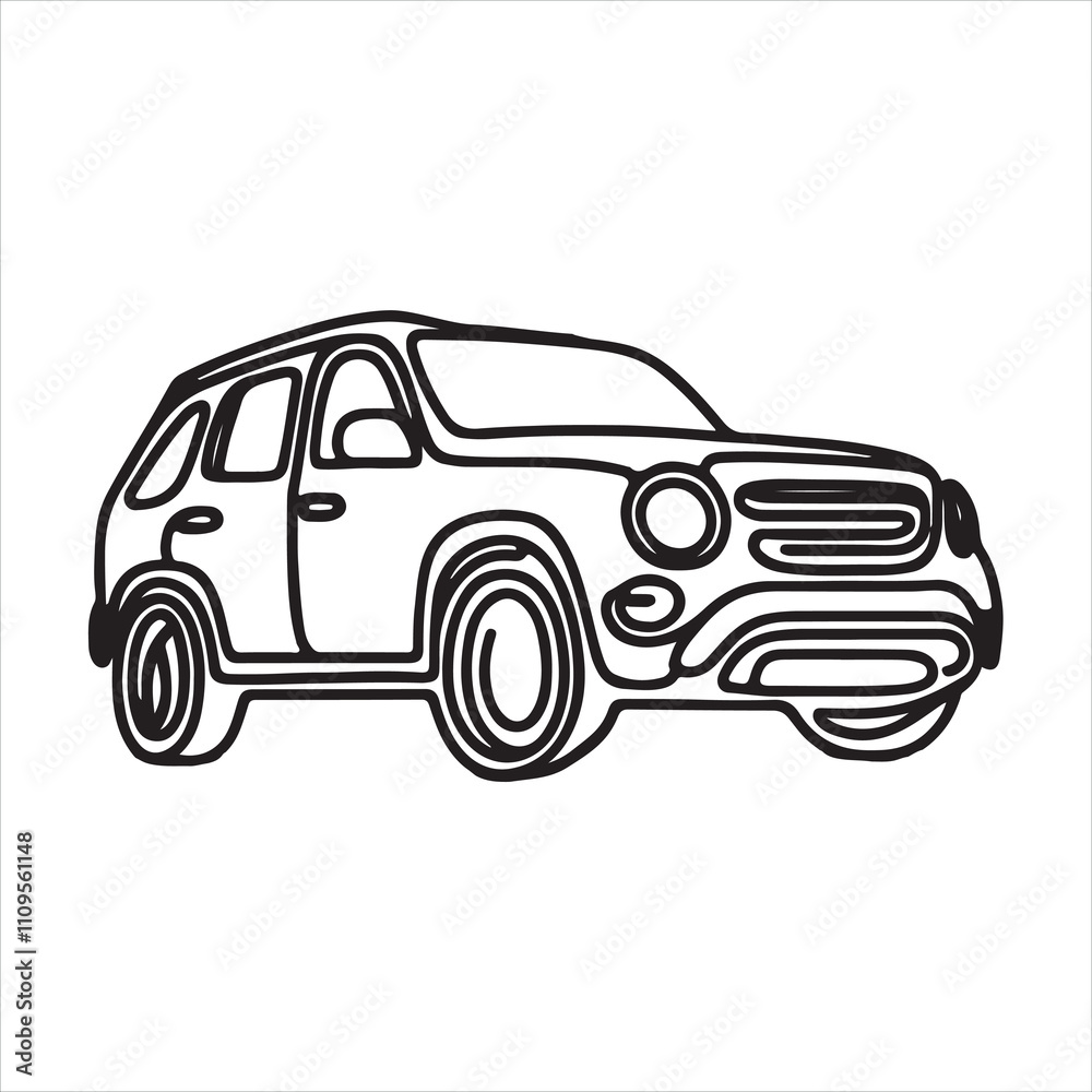 Naklejka premium continuous line art simple car drawing silhouette on white background 