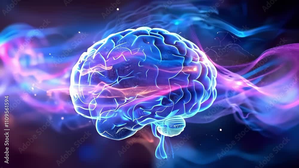 A digital illustration of a glowing brain surrounded by colorful, swirling blue and pink energy patterns. A digital illustration of a glowing brain surrounded by colorful, swirling blue and pink energy patterns.