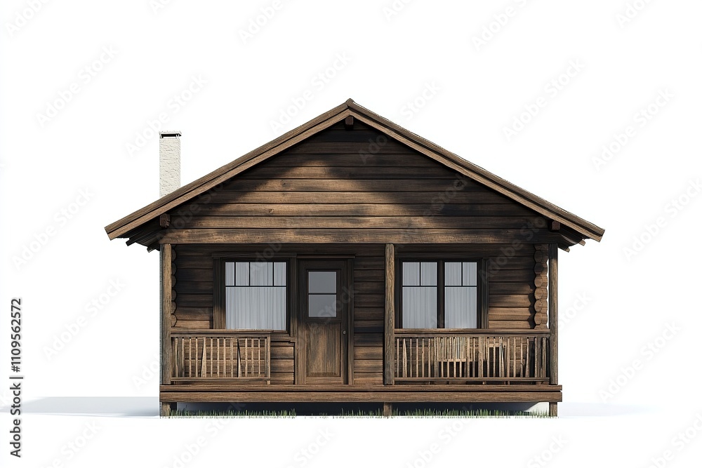 Rustic wooden cabin with porch and simple design.
