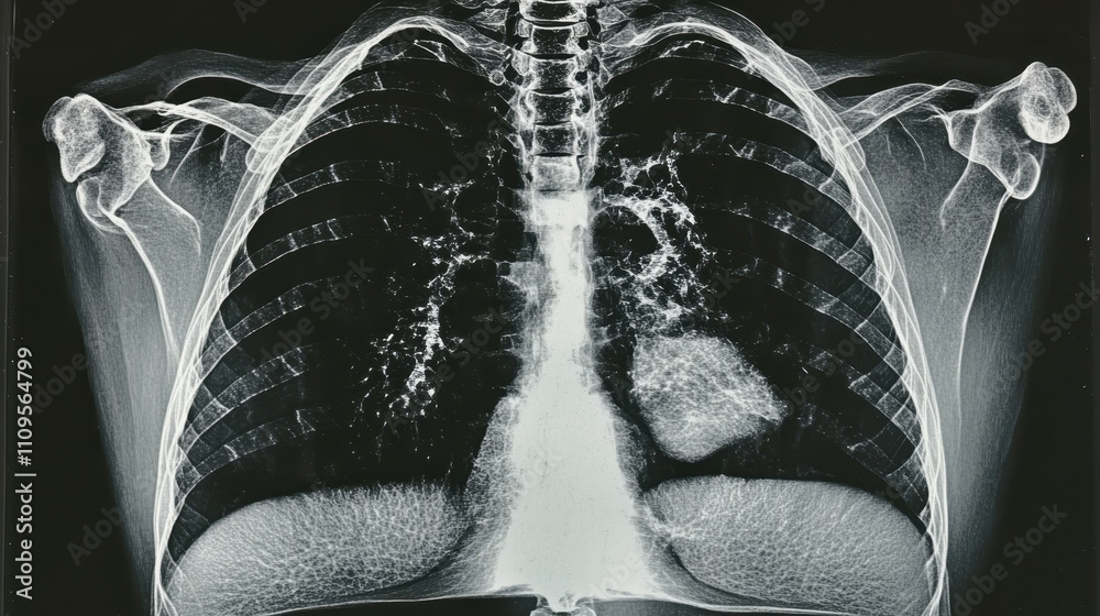 Human Chest X-Ray with Abnormalities and Shadows Human Chest X-Ray with Abnormalities and Shadows