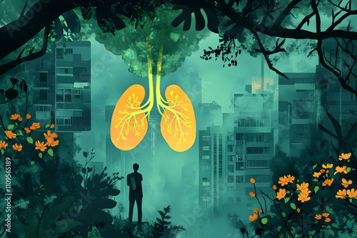 Green Lung illustration for a better World , non smoking better health , world photo