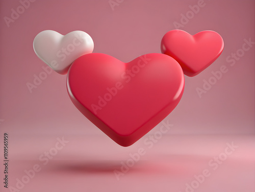 Three Dimensional Hearts, Pink and White, Romantic Minimalism, Valentine's Day Symbol