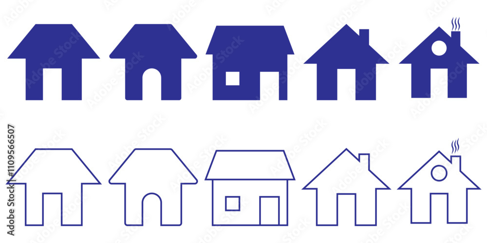 Home button icons set. Home page icon. Simple house symbols. Building icon. Vector illustration. Home button icons set. Home page icon. Simple house symbols. Building icon. Vector illustration.