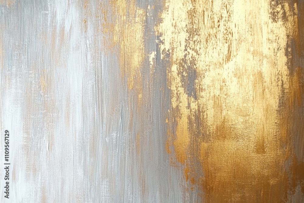 Fototapeta premium Weathered Gray and Gold Textured Wall Background with Rustic Metallic Finish and Distressed Streaks and Stains