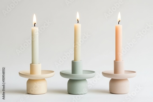 pastel color candle stand with candle on white background
