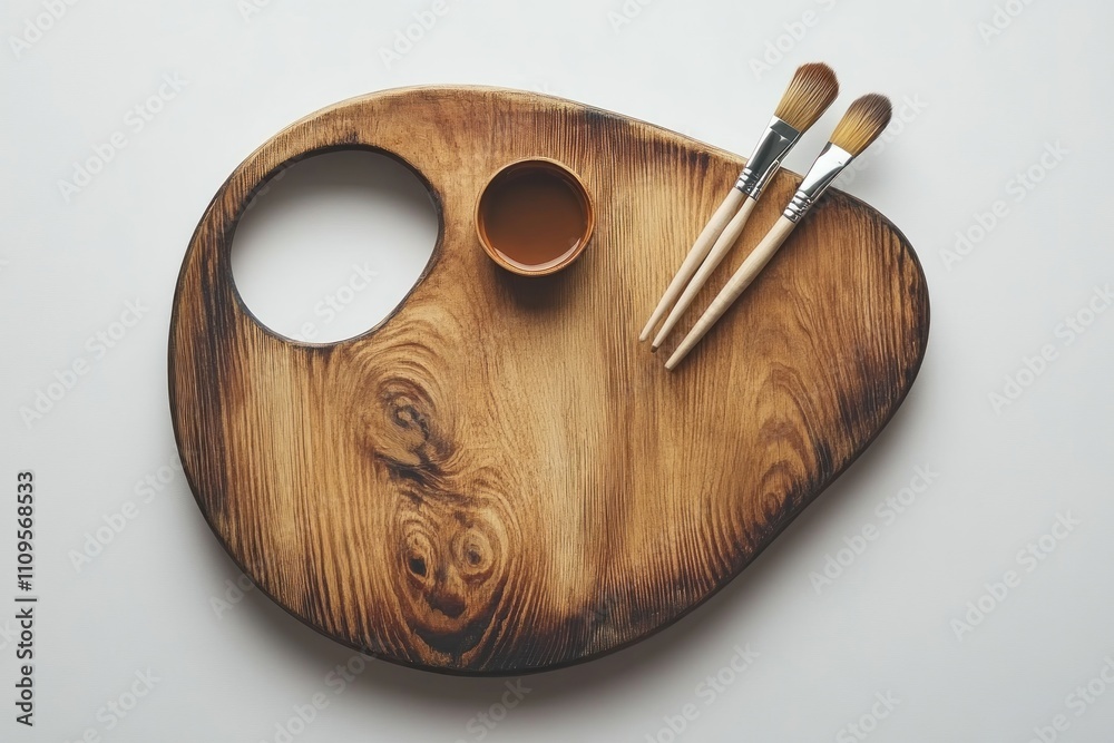 Artist's wooden palette with brushes and paint.