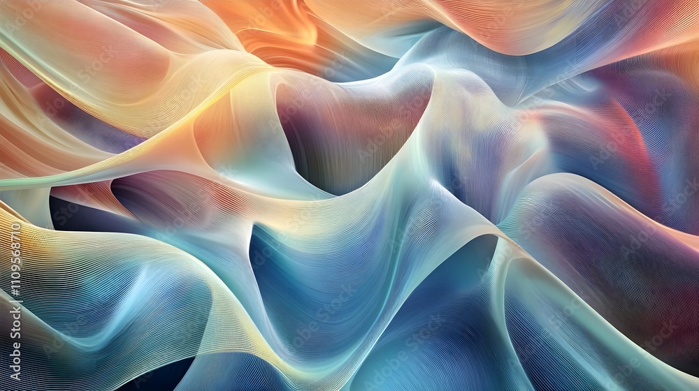 Obraz premium An abstract wave-like design with soft colors and flowing forms.