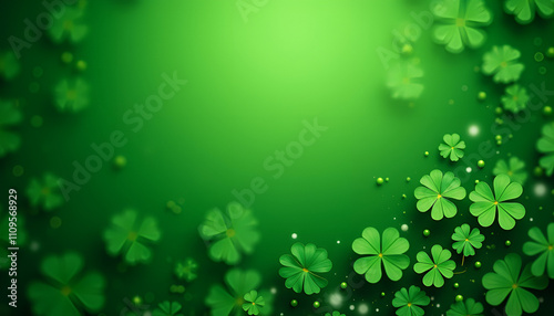 Abstract background of vibrant green shamrocks with soft bokeh effects