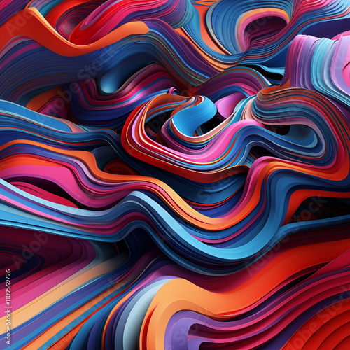 Vibrant 3D abstract waves with layered, colorful ribbons forming fluid, dynamic patterns. A visually striking design perfect for modern and artistic projects.