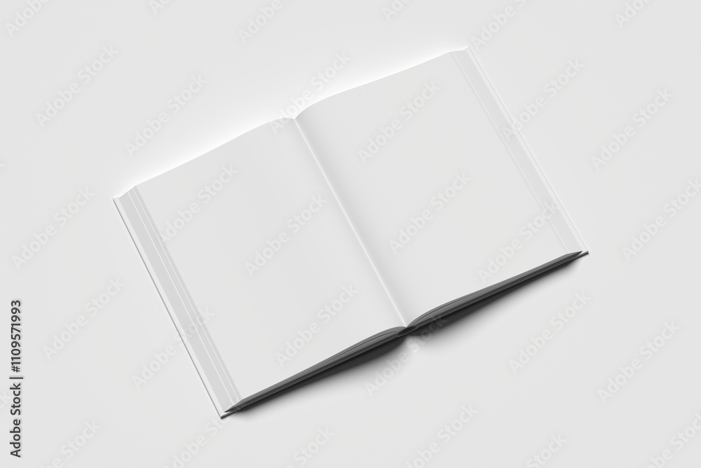 Isolated white open magazine mockup on white 3D rendering