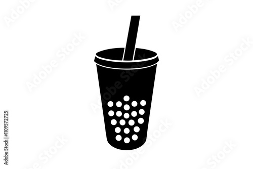 Bubble Tea with Tapioca Pearls | isolated silhouette vector illustration on white background