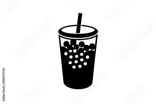 Bubble Tea with Tapioca Pearls | isolated silhouette vector illustration on white background