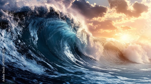 Majestic Ocean Wave at Sunset