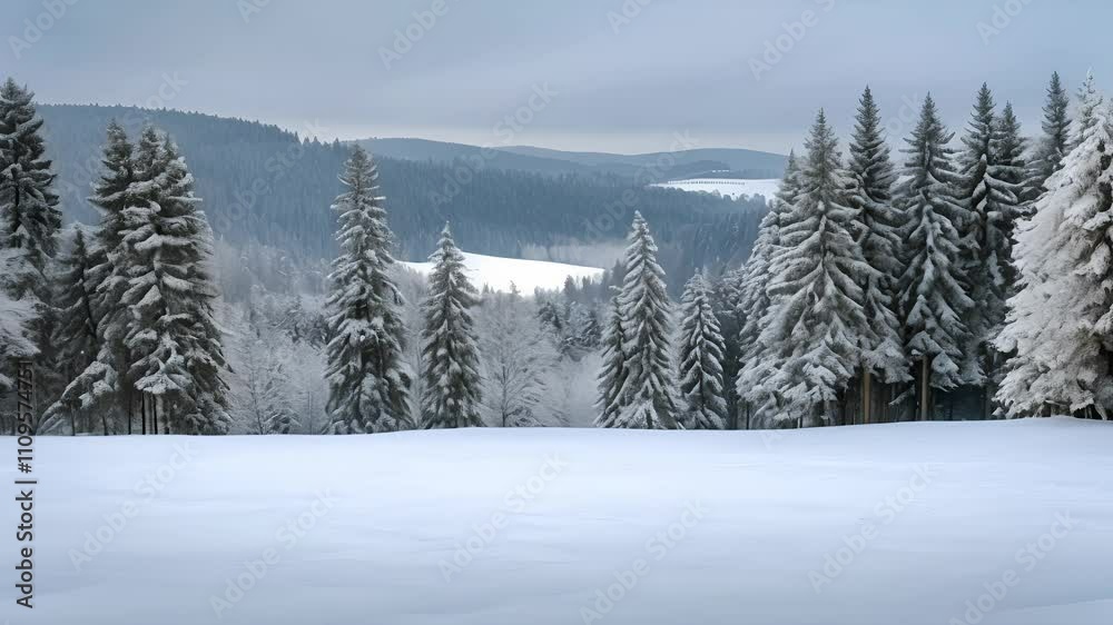 A winter wonderland of snow-covered fir trees