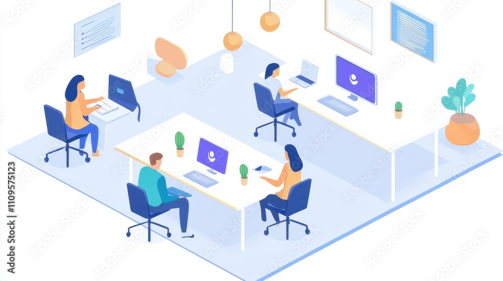 Modern Office Workspace with Team Collaboration Modern Office Workspace with Team Collaboration