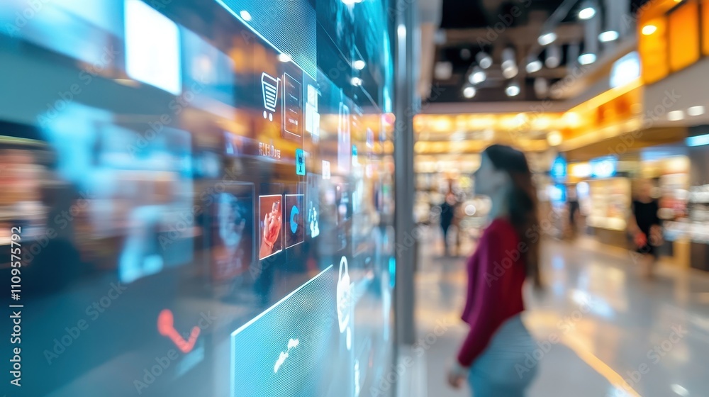 Woman Interacting with Interactive Digital Display Woman Interacting with Interactive Digital Display