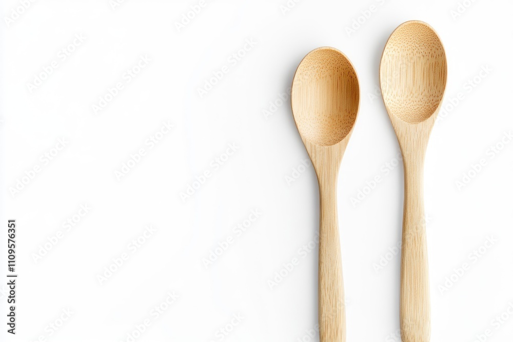 Two wooden spoons on white background. Two wooden spoons on white background.