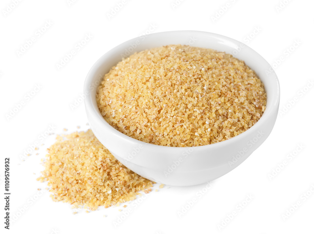 Raw wheat groats in bowl isolated on white Raw wheat groats in bowl isolated on white