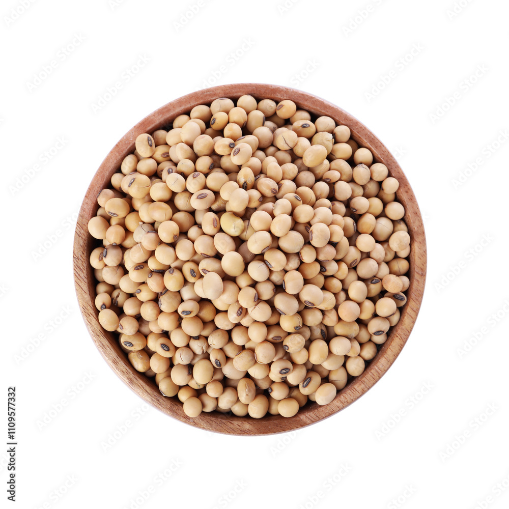 Soy beans in bowl isolated on white, top view Soy beans in bowl isolated on white, top view
