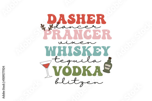 Dasher dancer prancer vixen Whiskey Tequila Vodka Blitzen, Christmas SVG Leopard Pattern T Shirt Design