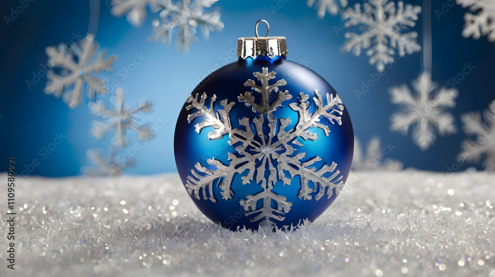 blue christmas ball with snow, ai generated blue christmas ball with snow, ai generated