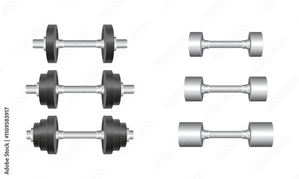 Set of Dumbbells on White Background for Fitness and Training Set of Dumbbells on White Background for Fitness and Training