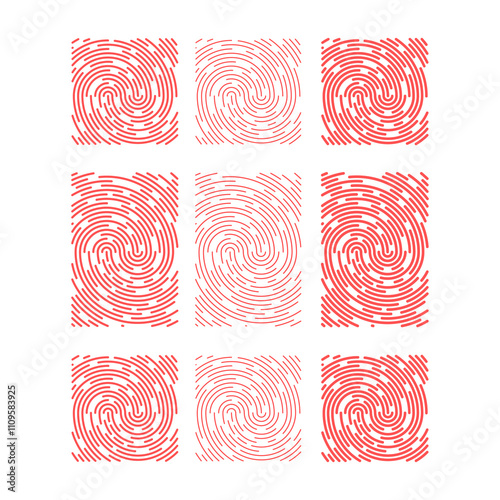 Collection of Nine Red Fingerprints in Various Patterns on Light Background photo