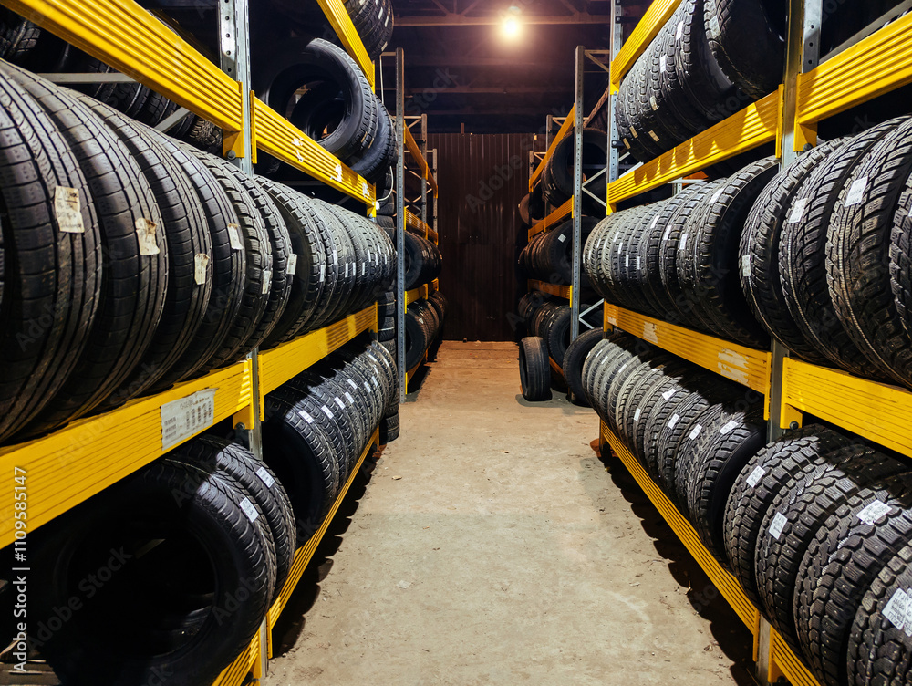 Stack of tires for sale in warehouse Stack of tires for sale in warehouse