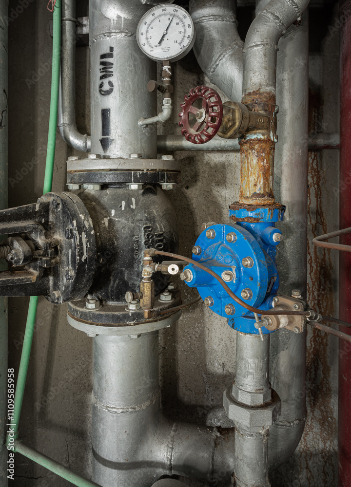 Backwash filter valve, Automatic control valve, Water pressure gauge meter and Old water control valve