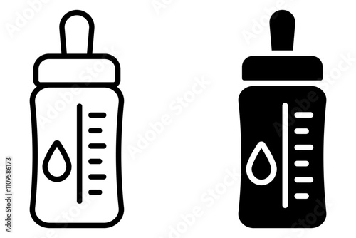 Baby bottle icon in thin line style black illustration isolated on white background for graphic and web design.