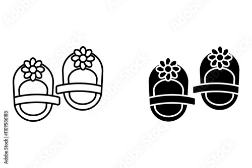 Baby shoes with flowers outline vector icon. EPS 10. Newborn little boots symbol. Children's sneakers.. White children's shoes. thin line symbol isolated on white background.