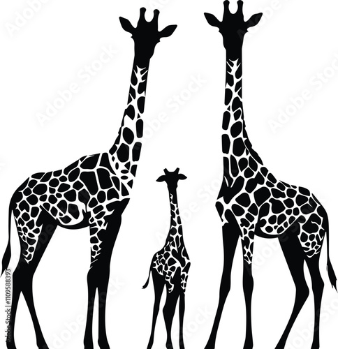 Photography Giraffe, giraffe silhouette, animal vector illustration - Animal silhouette on the savannah