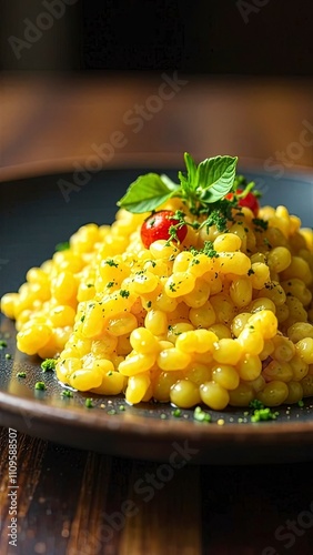 Classic Italian risotto with saffron, warm decor photo