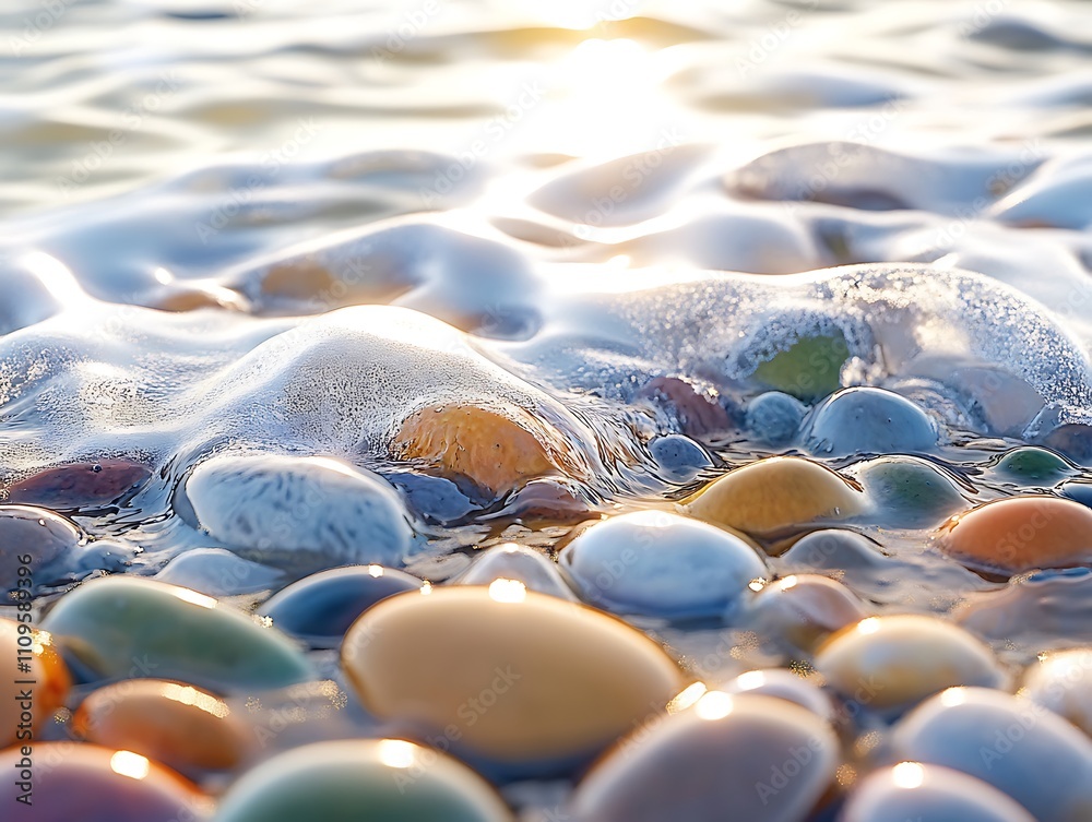 Fototapeta premium Beautiful waves around the river beautiful pebbles 
