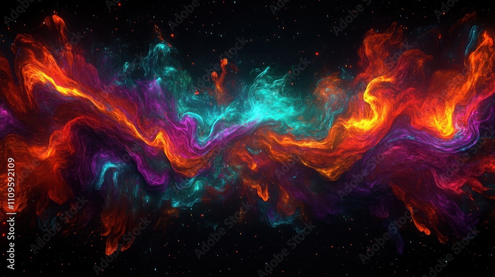 Vivid Cosmic Swirls: A Stunning Abstract Representation of Colorful Galactic Nebulae with Fiery Reds, Deep Blues, and Lush Greens in a Dark Space Background Vivid Cosmic Swirls: A Stunning Abstract Representation of Colorful Galactic Nebulae with Fiery Reds, Deep Blues, and Lush Greens in a Dark Space Background