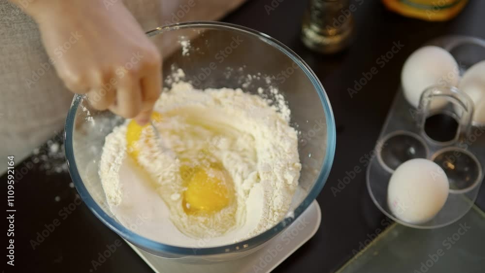 Kneading dough for baking cake . Dough for muffin Kneading dough for baking cake . Dough for muffin