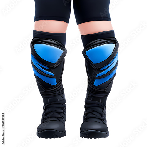 Protective shin guards with blue accents suited for sports training or recreational activities outdoors in bright conditions photo