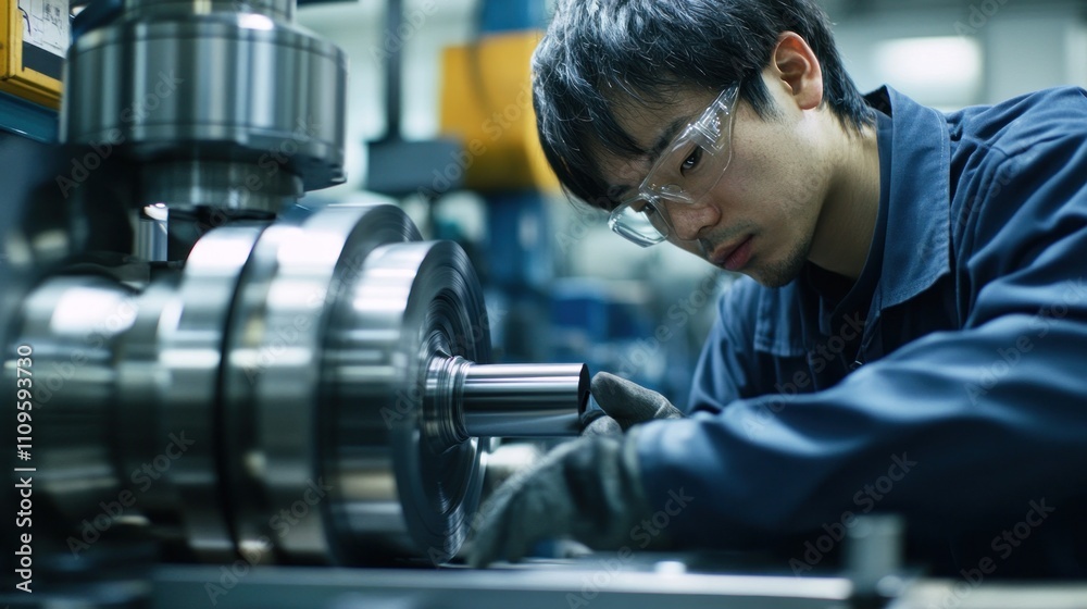 Focused Machinist in Industrial Setting Focused Machinist in Industrial Setting