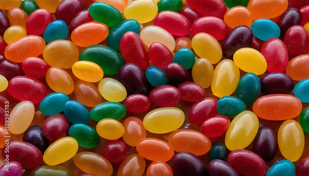 A mix of colorful jelly beans in bright shades.