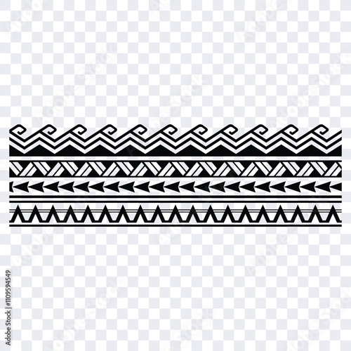Polynesian Tribal Tattoo Designs, Forearm Band, Sleeve and Geometric Borders - EPS and Seamless Patterns