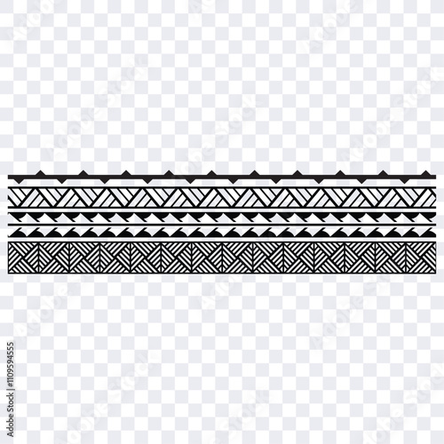 Polynesian design tribal tattoo border. Tribal design ethnic maori band. Tattoo ribbon sleeve bracelet. Fabric seamless isolated hawaiian pattern on white background.