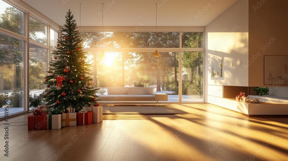 Modern Open Plan House with Christmas Tree Modern Open Plan House with Christmas Tree