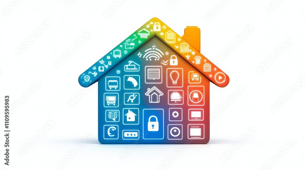 Colorful smart home icons in a house shape. Colorful smart home icons in a house shape.