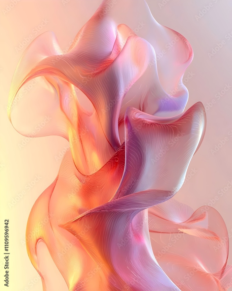 Obraz premium A mesmerizing abstract composition featuring flowing waves of soft pastel colors in hues of pink and orange. The fluid shapes create a sense of movement and tranquility.