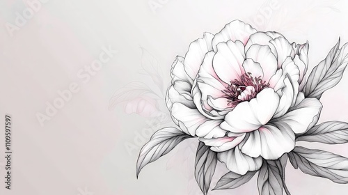 Fototapeta Naklejka Na Ścianę i Meble -  Elegant peony tattoo design, featuring intricate details, vibrant petals, representing beauty, romance, and honor in body art.