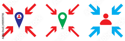 Meeting point icon in trendy flat design, Meeting point icon for logo, app, UI. Assembly point icon , vector illustration on isolated background. minimize icon rally compact size small scale arrows 